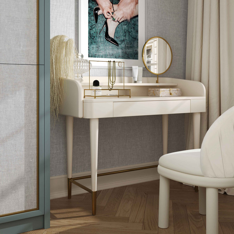 Bureau de coiffeuse en cuir Carleen Penelope, Crème, crème