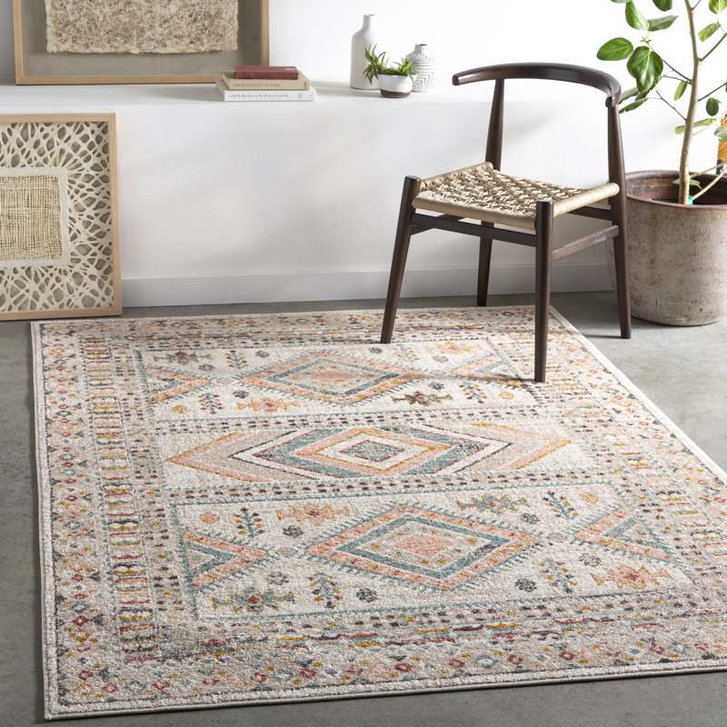 Tapis rose pâle / bleu sarcelle Laurentina Southwestern, Rectangle 5 pi 3 po x 7 pi 3 po