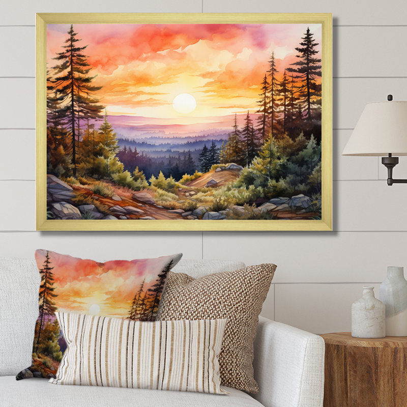 Pin, horizon rose sur toile, H 24 po x l 32 po x P 1 po, Cadre doré à une seule photo