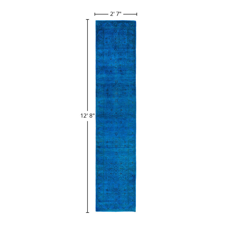 Tapis de couloir unique noué à la main Fine Vibrance - bleu, 2 pi 7 po x 12 pi 8 po