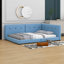 Lit plateforme tapissier en lin, structure de grand lit de jour avec ports USB