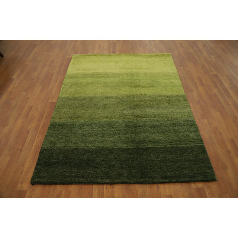 Tapis vert luxueux 5 x 7 de style Gabbeh pour espaces de vie modernes