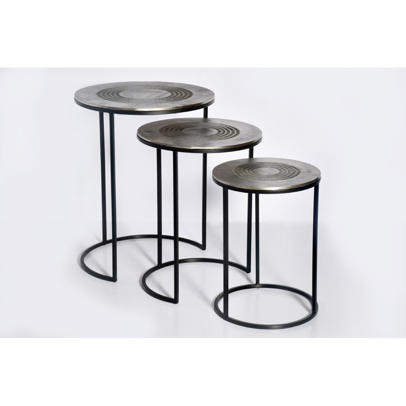 Ensemble de 3 tables gigognes argentées Ziva, Argent argent