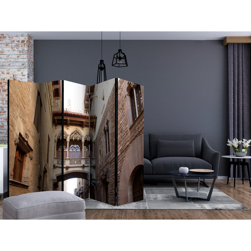 Martinette 225cm W x 172cm H 5 - Panel Solid Wood Folding Room Divider