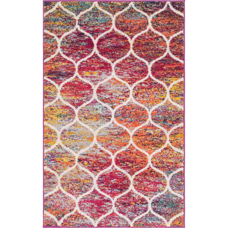 Llanet Geometric Area Rug, Rectangle 3'1" x 5'3", Multi Red