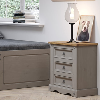 Mauldin 3 Drawer Bedside Table, Solid Pine Corona design