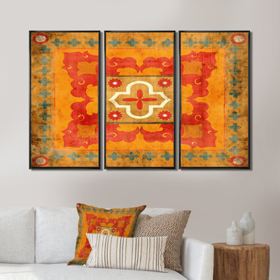 Carreaux marocains orange collage II - ensemble d'art mural sur toile encadré bohémien et éclectique