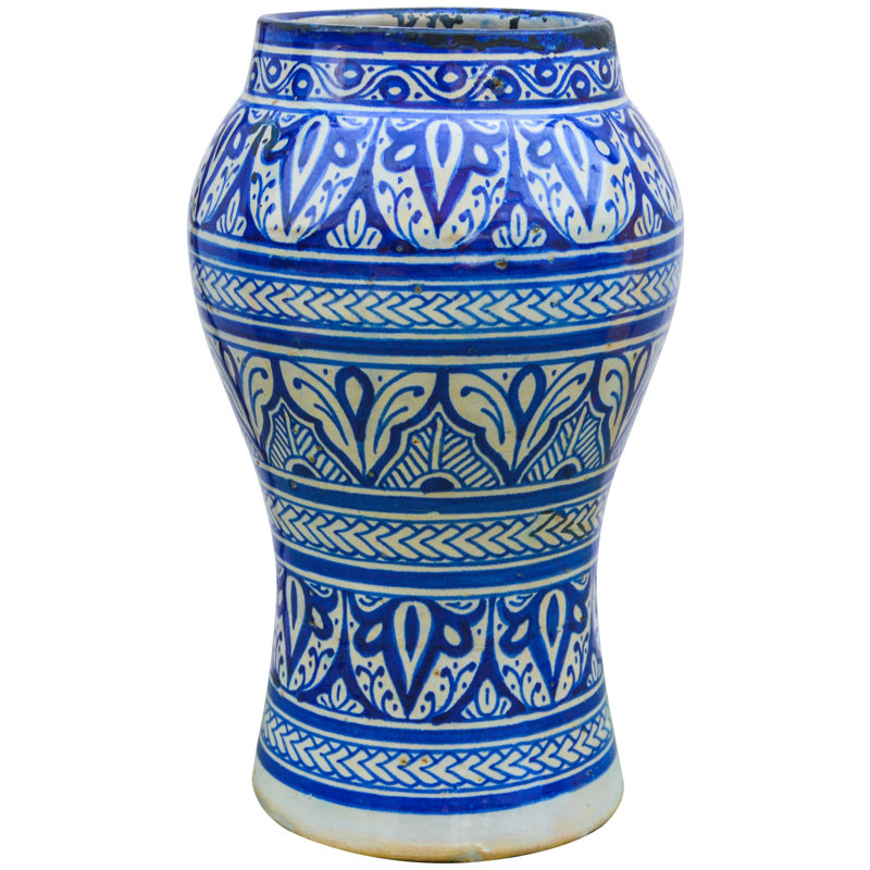 Vase de table en céramique d’intérieur/d’extérieur bleu/blanc 12 po