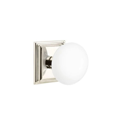 Ensemble de mortaise intérieure Emtek Passage avec rosette Wilshire et bouton en porcelaine blanc glacé (LH)