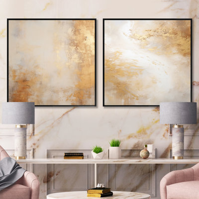 Beige And Gold Minimalism Storms III - Abstract Collages Square Collage Set Of 2