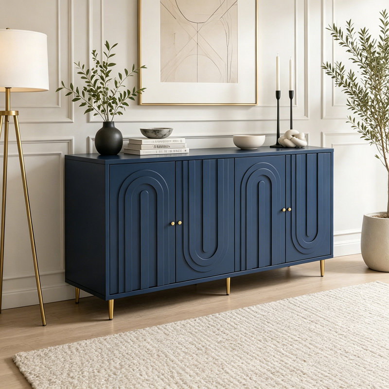 Buffet moderne en bois laqué 4 portes Modern, Bleu