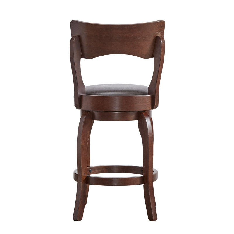 Villers Swivel Upholstered Counter Stool with Solid Wood Frame, Brown, Counter Stool (24" Seat Height)
