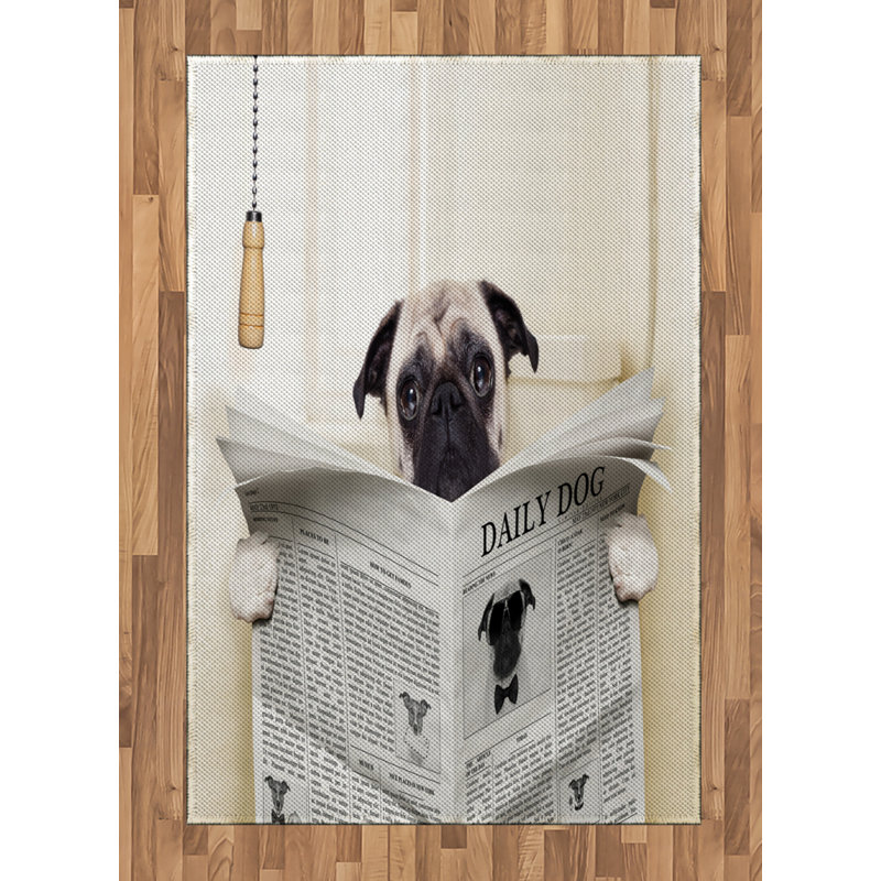 Pug High Density Long Fiber Poly Threads Decorative Area Rug Carpet, Rectangle 4' x 5'8"