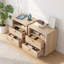 Table de chevet à 2 tiroirs avec prises intégrées, table de chevet moderne en chêne cannelé avec tablette ouverte, table de chevet en bois robuste pour la chambre à coucher, le salon et le bureau-2103596116-2103596117