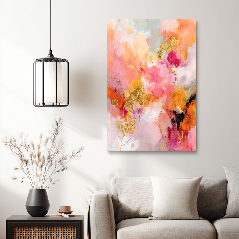 Impression sur toile moderne à motif floral abstrait et feuille d'or - Urban Loft, 12 * 8 pouces (30 * 20 * 2cm)