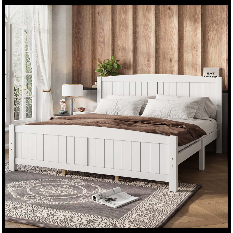 Très grand lit plateforme, lit plateforme en bois massif avec lattes de soutien et structure solide, aucun sommier nécessaire, blanc