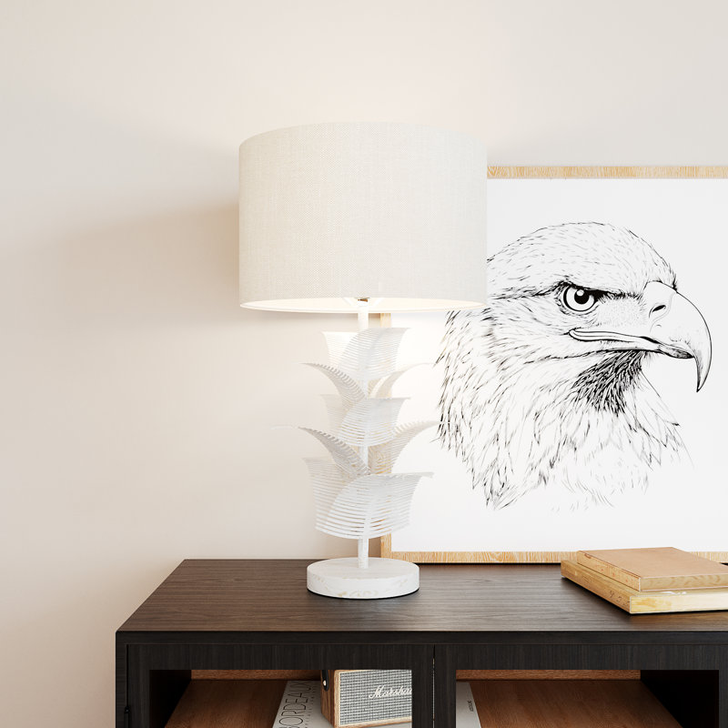 Demrul Table Lamp with Metal Leaves rod, White