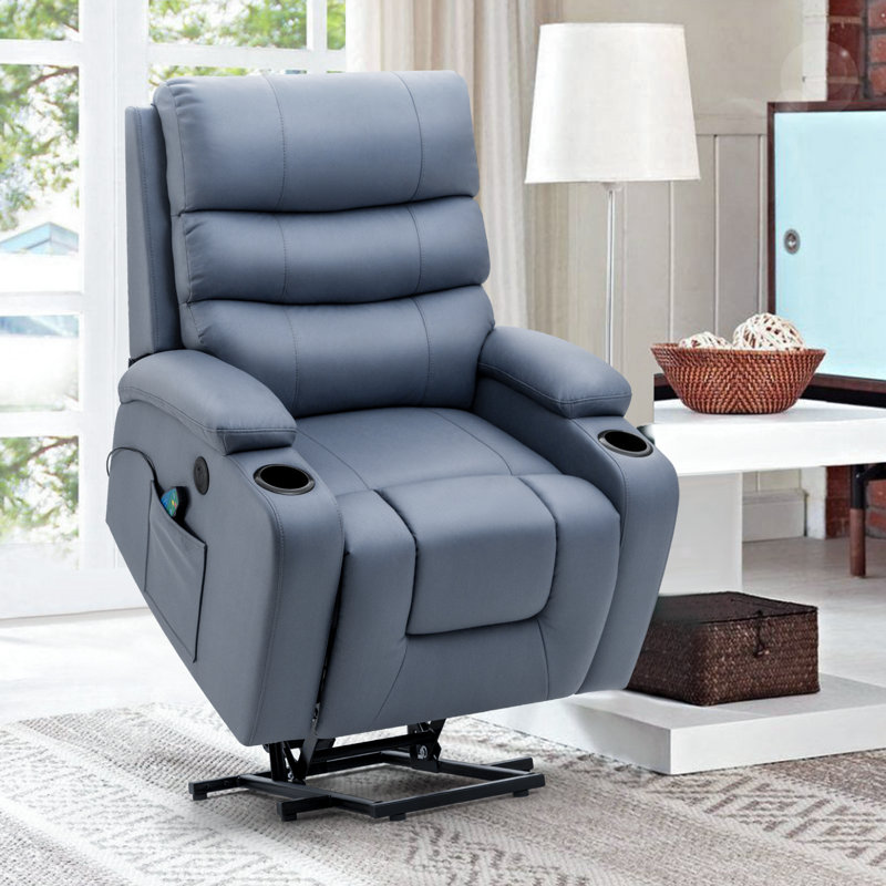 Fauteuil inclinable surdimensionné avec massage et chaleur pour personnes âgées, Bleu