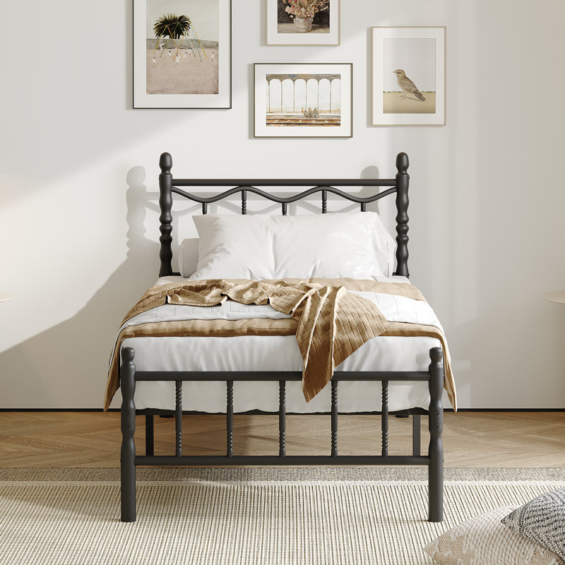 Heavy Duty Metal Bed, Mattress Foundation, No Box Spring Needed, Noise Free, Twin