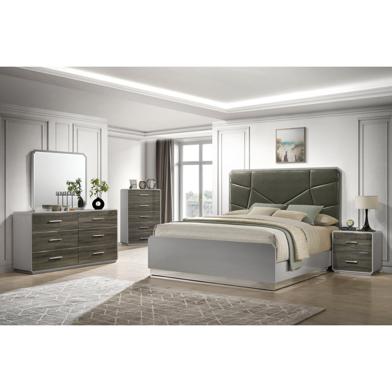 Très grand lit plateforme Naples Stone Gray, Très grand lit