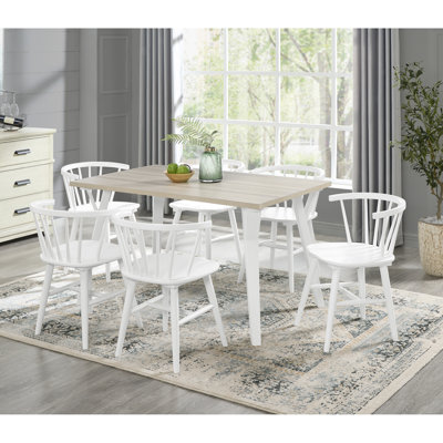 7 tables de salle à manger - table rectangulaire et 6 options de sièges blancs tendance en bois naturel et élégant
