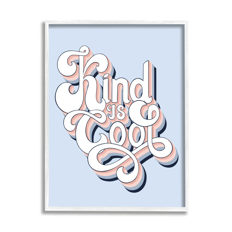 «Kind Is Cool Sentiment Groovy Retro», art textuel sur toile, Giclée encadrée blanc bord de mer, H 14 po x l 11 po x P 1,5 po