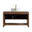 Meuble-lavabo 48 po, meuble-lavabo autoportant en contreplaqué avec 3 portes diagonales rayées et tablette ouverte, lavabo en céramique à motif marbré et plateau en pierre frittée blanc de Carrare, grain de bois noyer foncé-1990859716