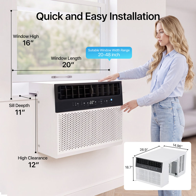 Climatiseur de fenêtre en U 10 000 BTU Smart Wi-Fi en forme de U, mode multi-en-1 6 en 1, refroidissement CA très écoénergétique Ft avec télécommande pour chambre et bureau