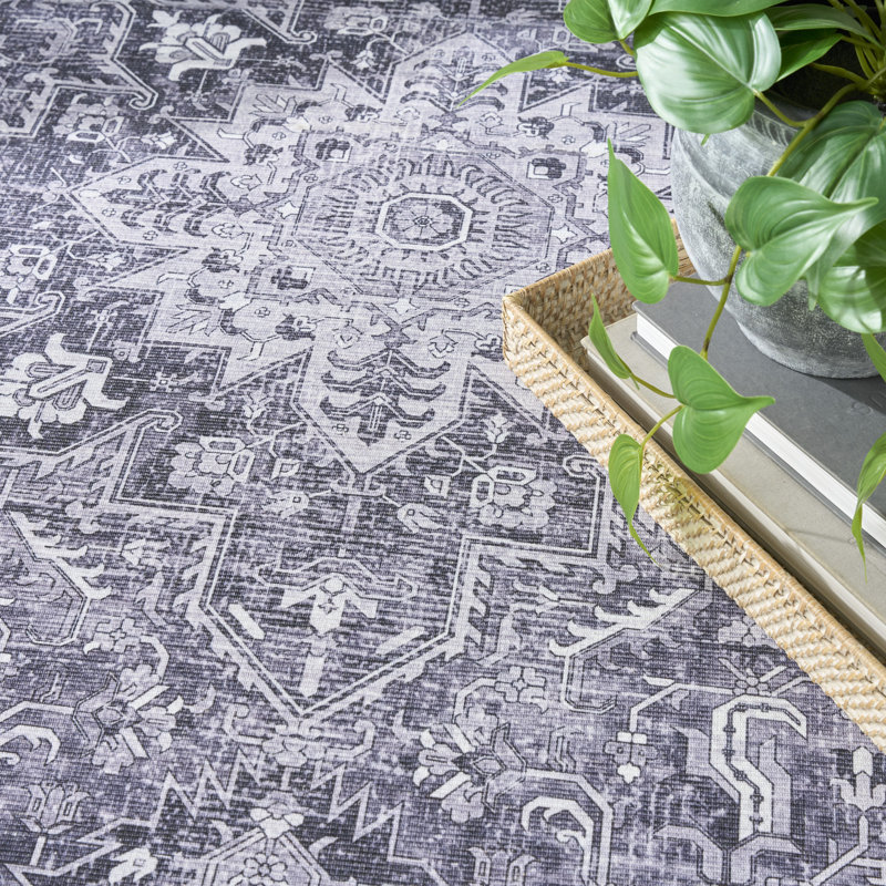 Nourison Washables Power Loom Cotton Floral Area Rug in Grey, Rectangle 9'2" x 12'
