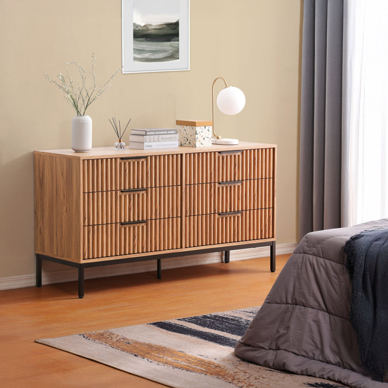 Burgess 6 Drawer Dresser, Oak/Black