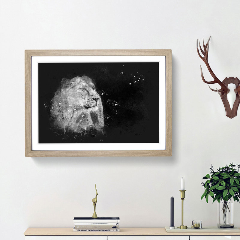 Wild Lioness - Picture Frame Graphic Art Print, Oak Framed, 45cm H x 63cm W x 2cm D
