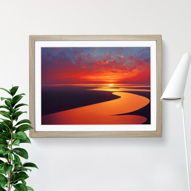Soulful Ocean Sunset - Framed Print, 25cm H x 34cm W x 2cm D, Oak