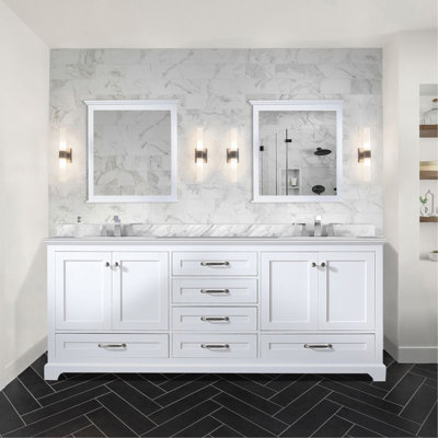 Ensemble de meuble-lavabo double, plateau en marbre de Carrare et robinet (sans évier)