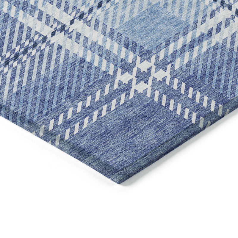 Tapis extérieur lavable à carreaux bleu et ivoire 9 pi x 12 pi Denim