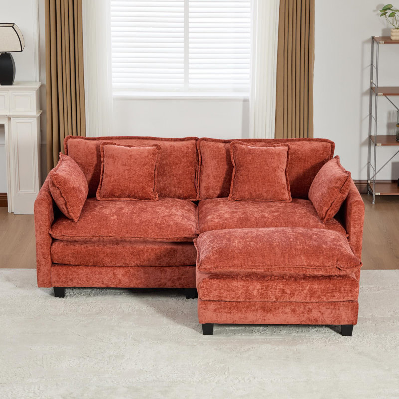 Canapé modulaire en L surdimensionné avec repose-pieds Schmucker, Chenille orange, H 33 po x l 78 po x P 35 po