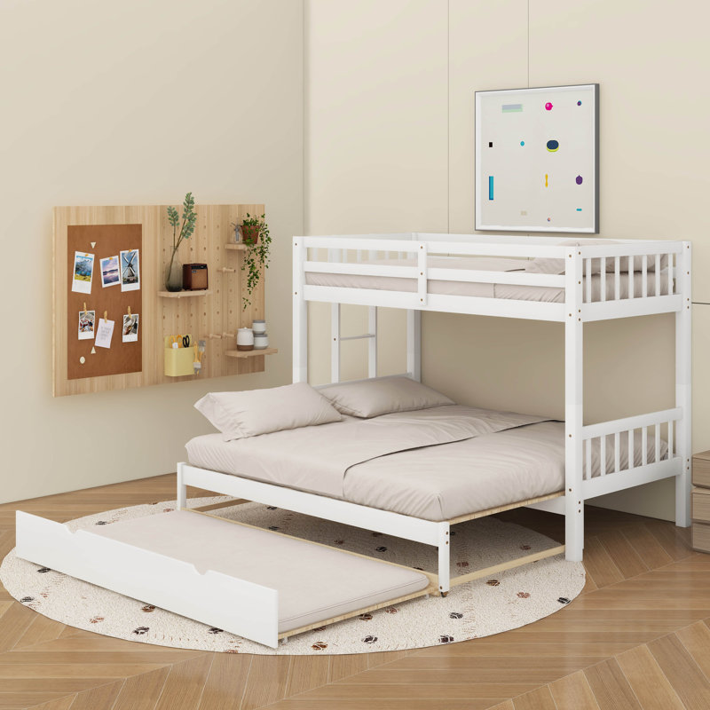 Twin Over Twin Pull-Out Bunk Bed With Trundle, White