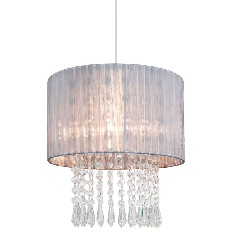 Winni Beaded Voile Easyfit Modern Lamp Shade - 30x30x31cm, fits E27/E14/B22 with adaptor included, Silver Gray
