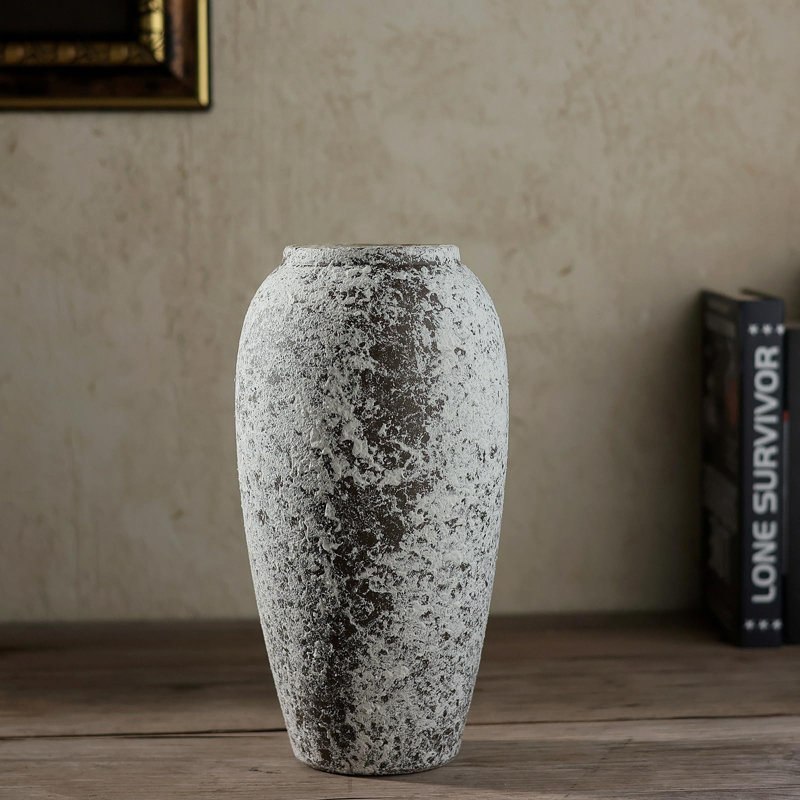 Rustic White and Brown Ceramic Tall Vase