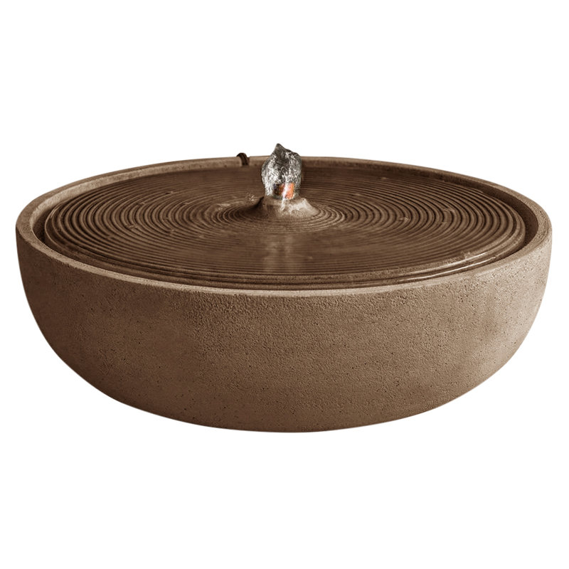 Fontaine ondulée en béton, H 5,5 po x l 14,25 po x P 14,25 po, Pierre calcaire vieillie