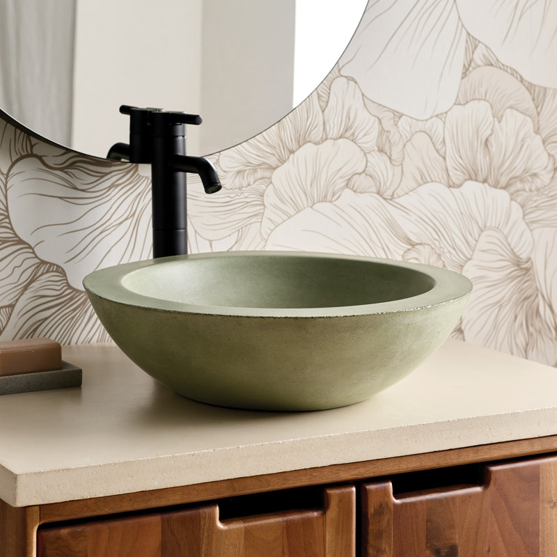 Morro Concrete Handmade Circular Vessel Bathroom Sink, Sage