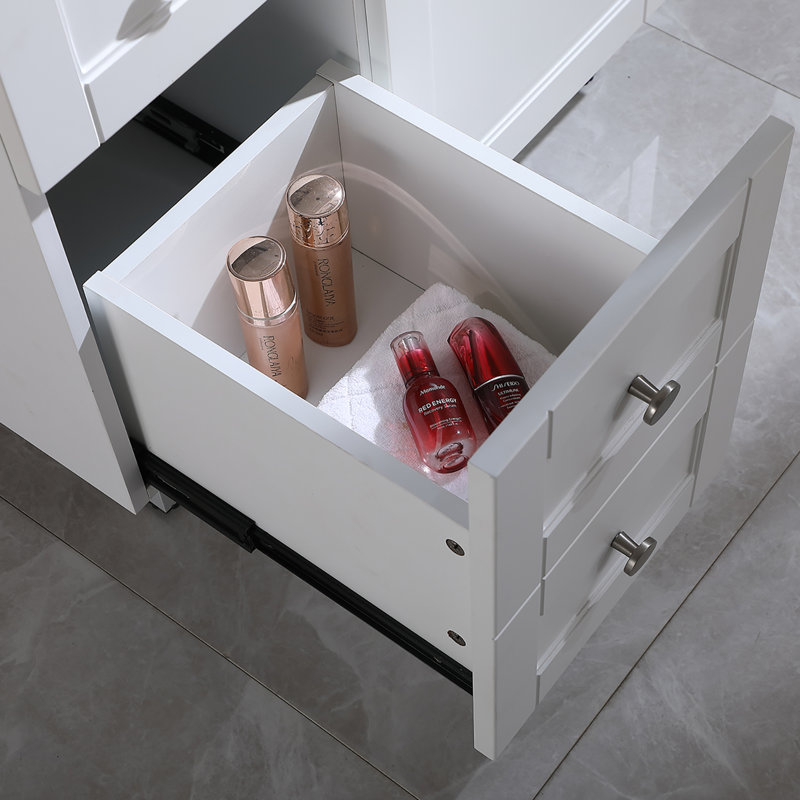 30" Modern Free-Standing Single Bathroom Vanity With Ceramic Top, Black, White