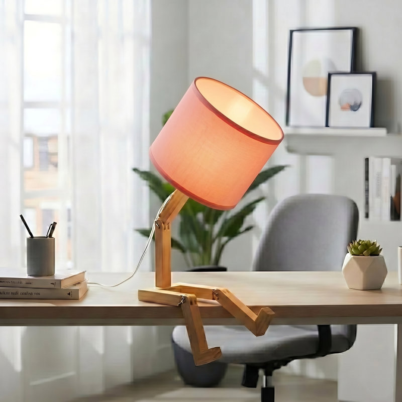 Lampe de table ajustable en forme d'homme avec abat-jour en tissu et support pour livres - veilleuse, Rose
