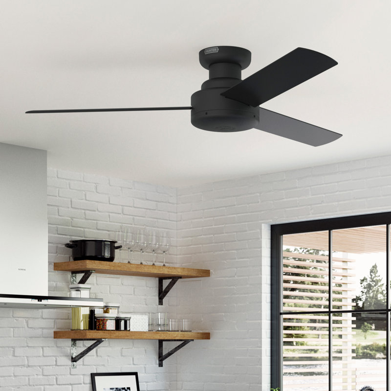 Presto 52" 3 - Blade Modern Low Profile Indoor Ceiling Fan with Wall Control, Matte Black