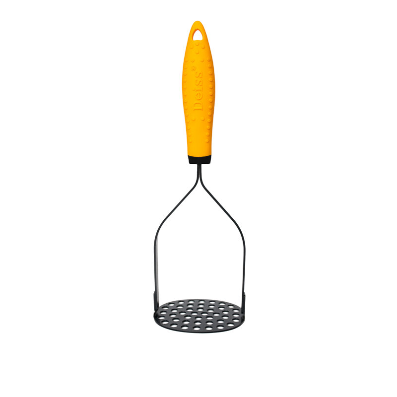 Heavy Duty Stainless Steel Potato Masher with Orange Rubber Handle