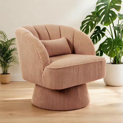 Fauteuil d'appoint pivotant moderne à 360 ° avec fauteuil rembourré avec dossier rayé et rembourrage moelleux, chaise longue ronde confortable pour le salon, la chambre à coucher, le coin lecture