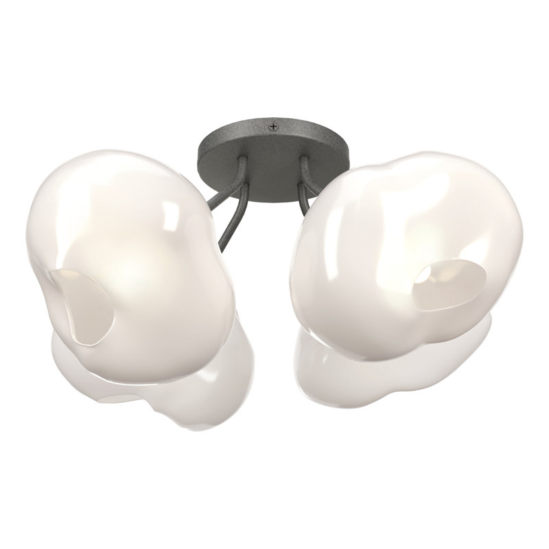Ume Frosted Glass 4-Light Semi Flush Mount, Natural Iron
