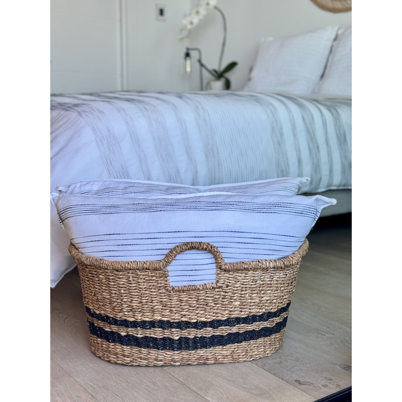 Panier de rangement ovale rayé avec poignées Abaca