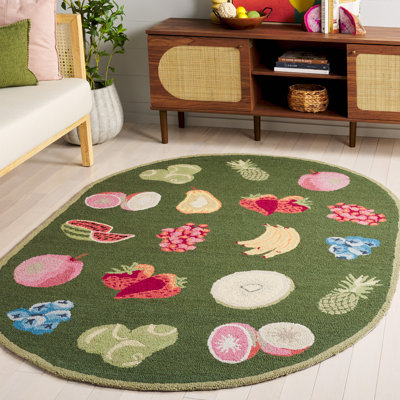 Demitro Hand Hooked Wool Green Area Rug