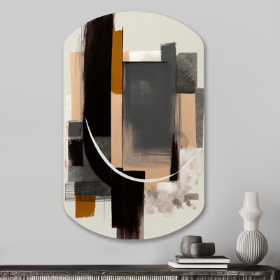 «Simonis Warm Watercolor Abstract II - Art mural asymétrique abstrait en métal, cylindre noir, impression sur métal