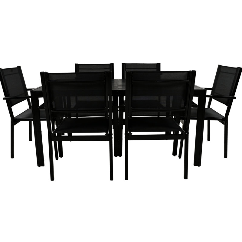 Ensemble de tables et chaises d'extérieur modernes en acier - pour patio, balcon, cour arrière, conception en U de 6 sièges